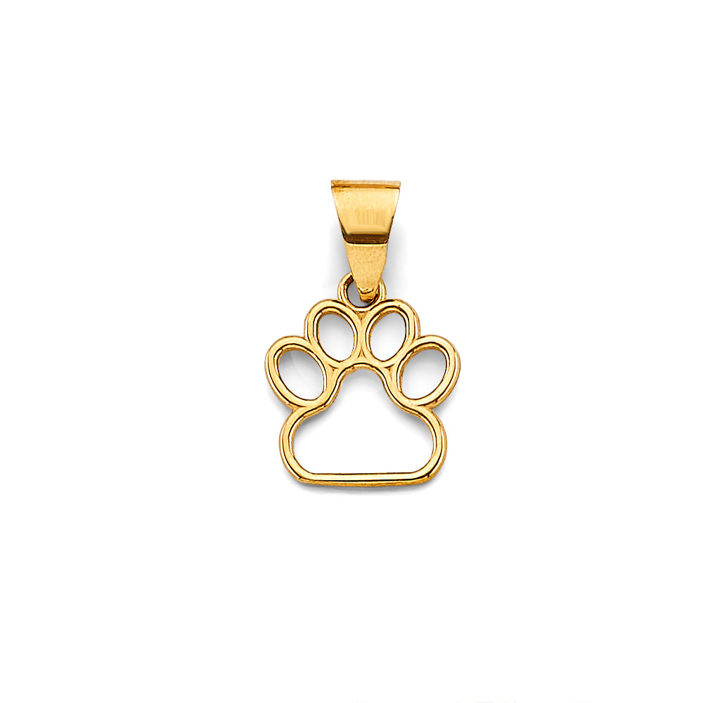 14K Yellow Gold 10mm Dog Paw Pendant