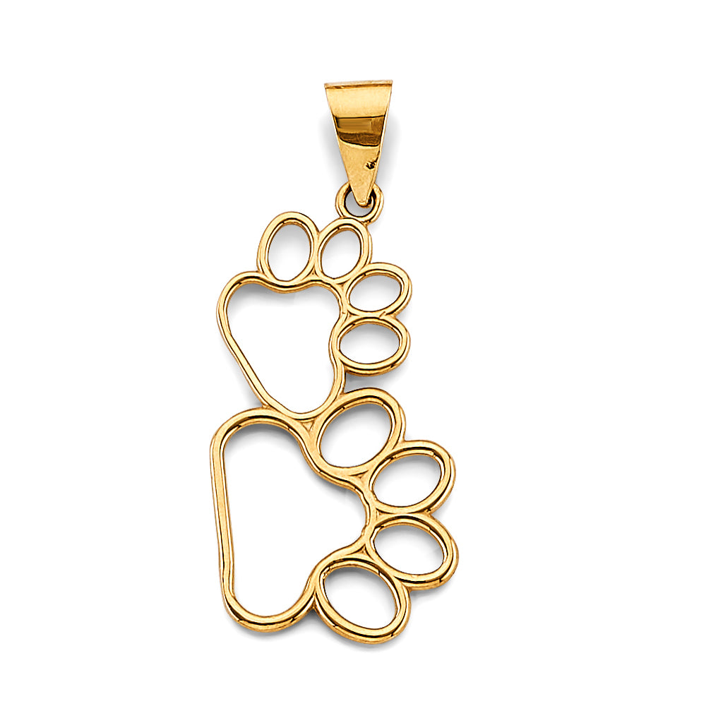 14K Yellow Gold 15mm Dog Paw Pendant