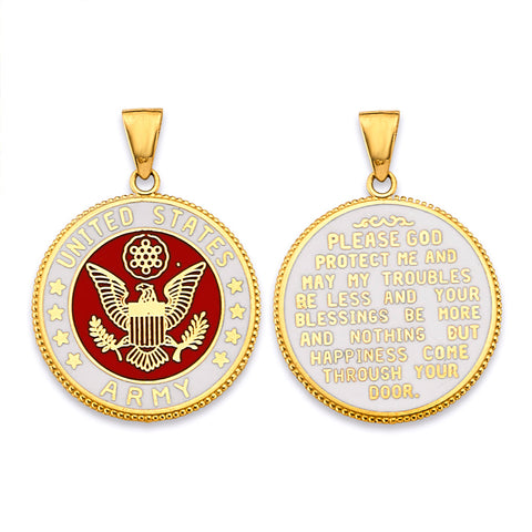 14K Yellow Gold US Army Double Sided Pendant