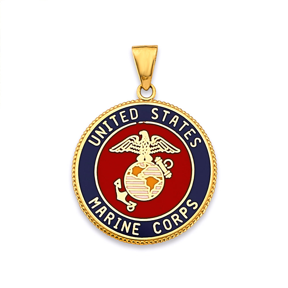 14K Yellow Gold US Marine Double Sided Pendant