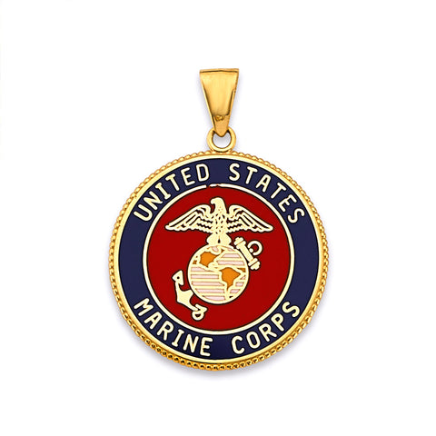 14K Yellow Gold US Marine Double Sided Pendant