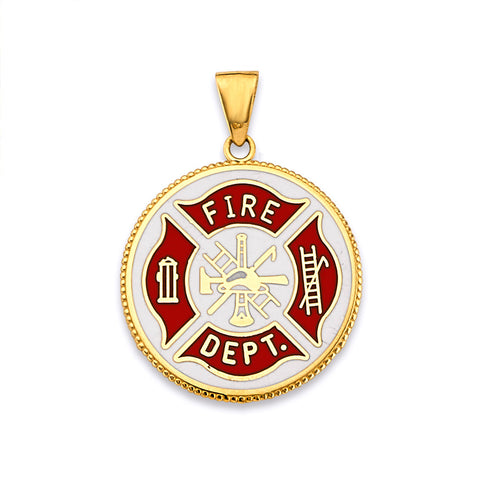 14K Yellow Gold Fire Dept. Double Sided Pendant