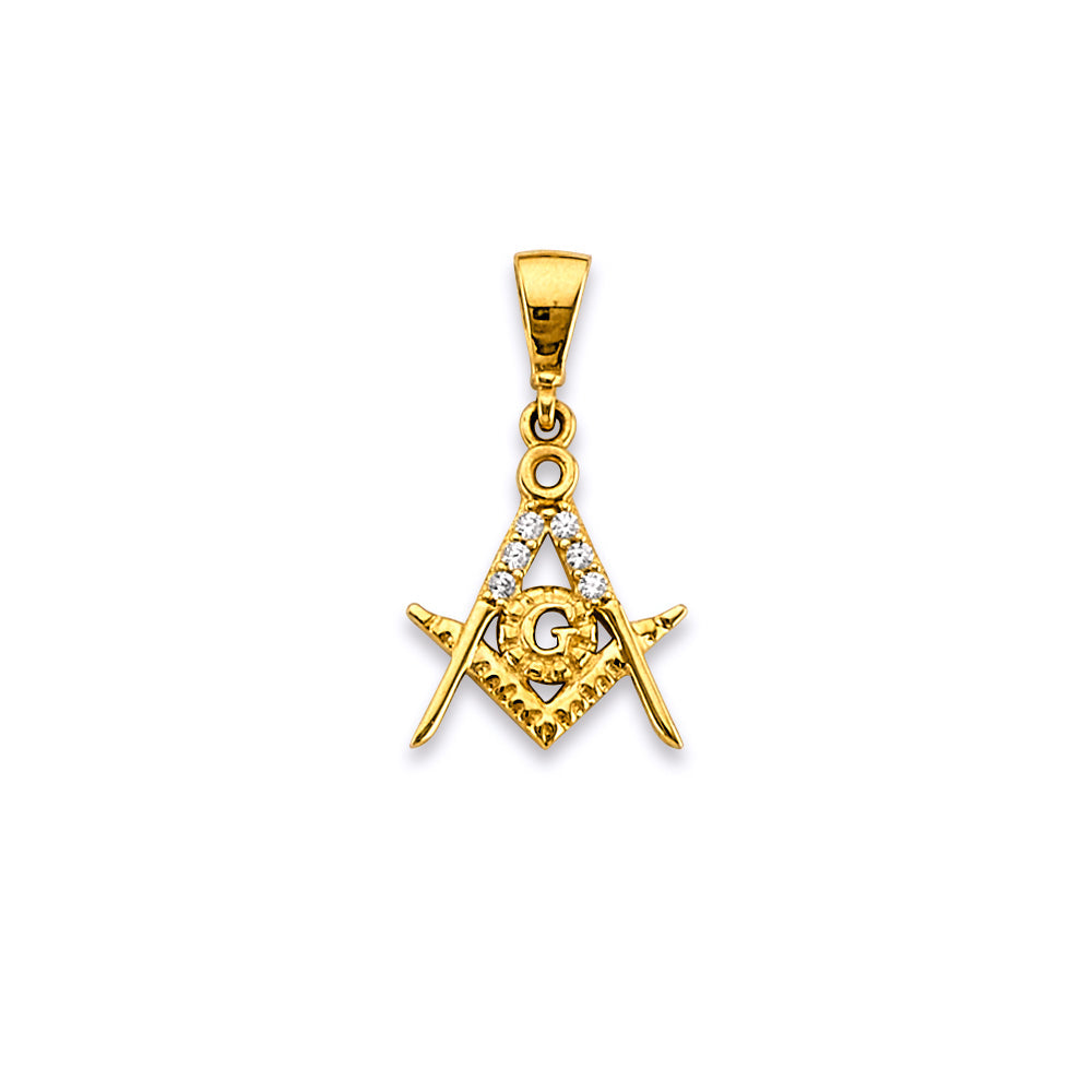 14K Yellow Gold CZ Masonic Symbol Pendant