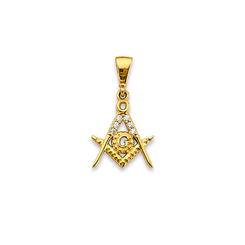 14K Yellow Gold CZ Masonic Symbol Pendant