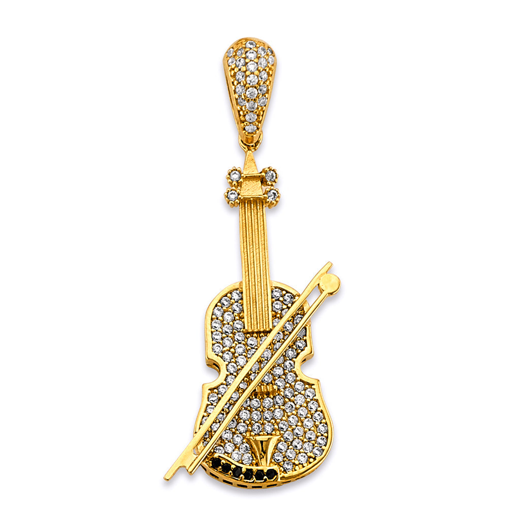 14K Two Tone Gold CZ Violin Pendant