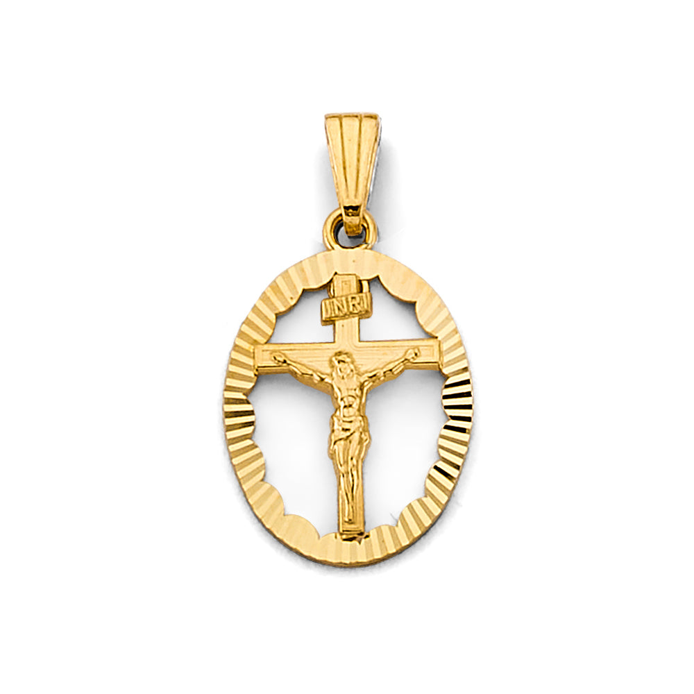 14K Yellow Gold Oval Crucifix Pendant