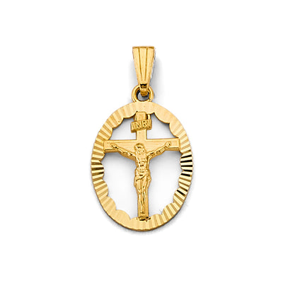 14K Yellow Gold Oval Crucifix Pendant