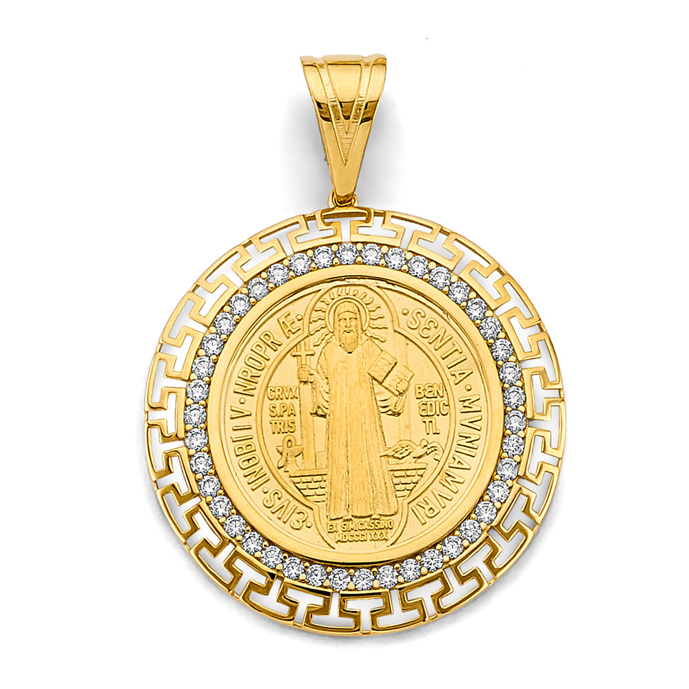 14K Two Tone Gold CZ Greek Frame San Benito Pendant