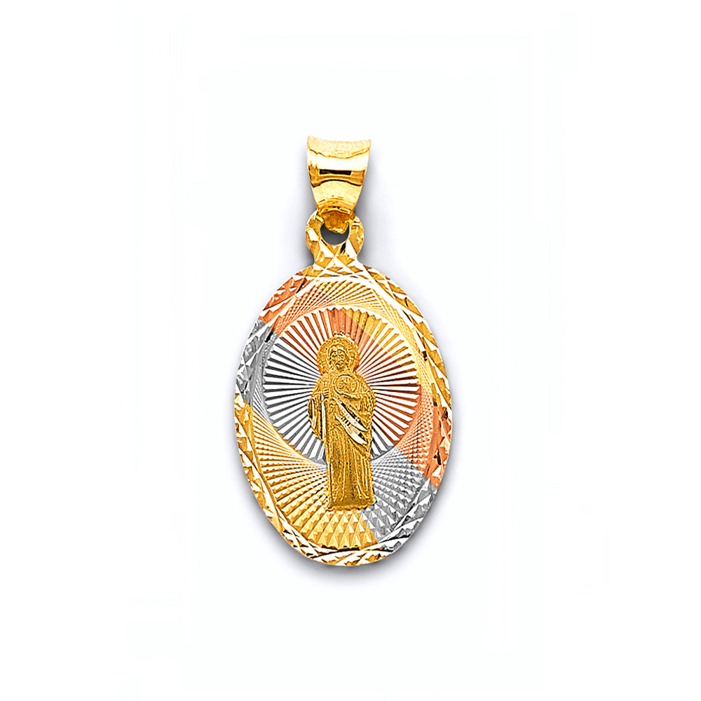 14K Tri Color Gold Stamp St. Jude Thaddeus 17mm Pendant