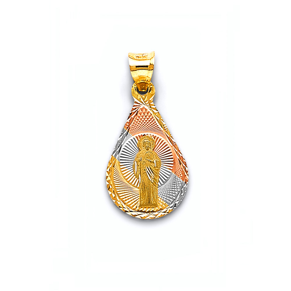 14K Tri Color Gold Stamp St. Jude Thaddeus 23mm Pendant