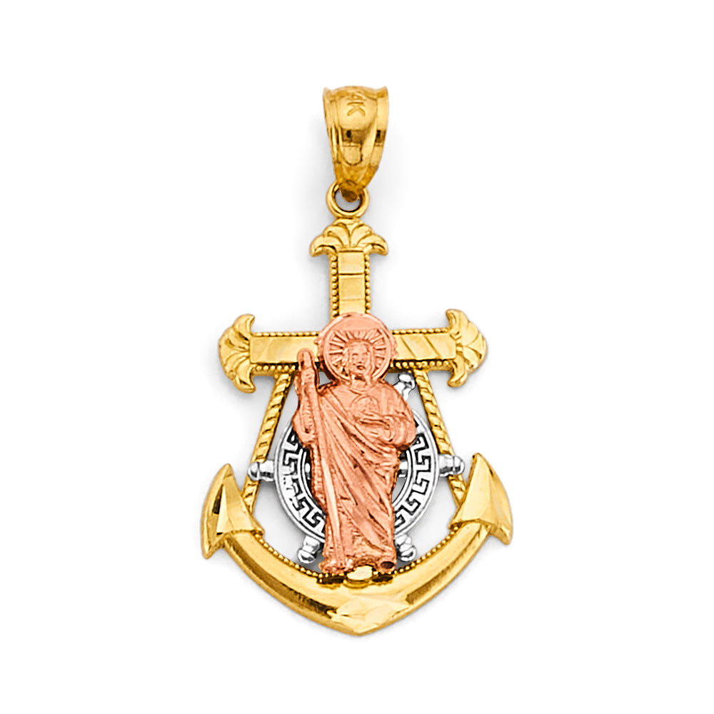 14K Tri Color Gold Anchor St. Jude Thaddeus Pendant