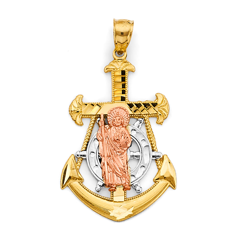 14K Two Tone Gold Anchor St. Jude Thaddeus Pendant