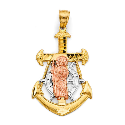 14K Two Tone Gold Anchor St. Jude Thaddeus Pendant