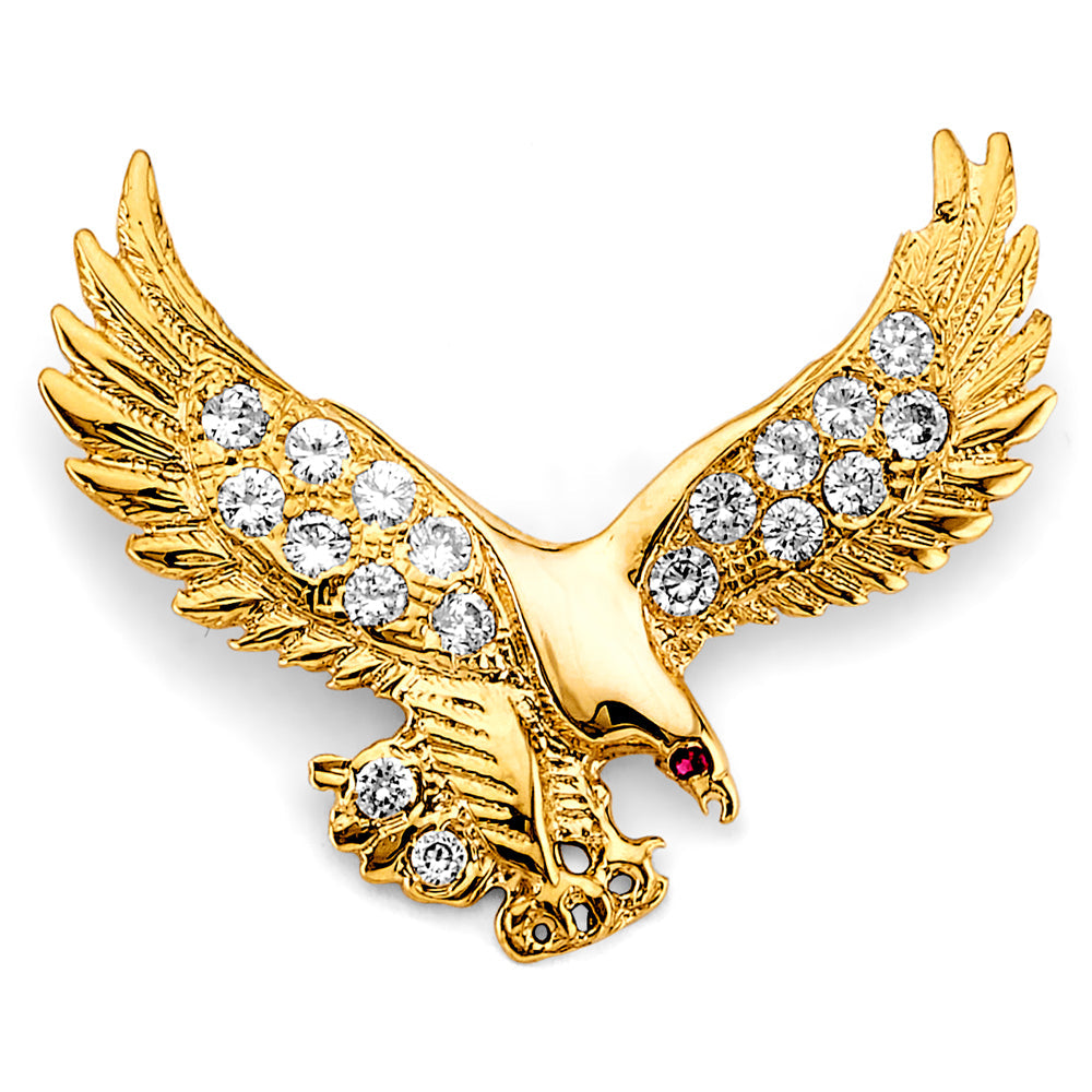 14K Yellow Gold CZ Big Eagle Pendant