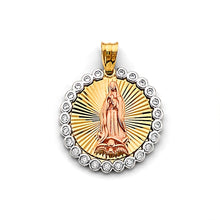 Load image into Gallery viewer, 14K Tri Color Gold CZ Guadalupe Medal Pendant