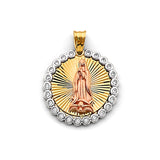 14K Tri Color Gold CZ Guadalupe Medal Pendant