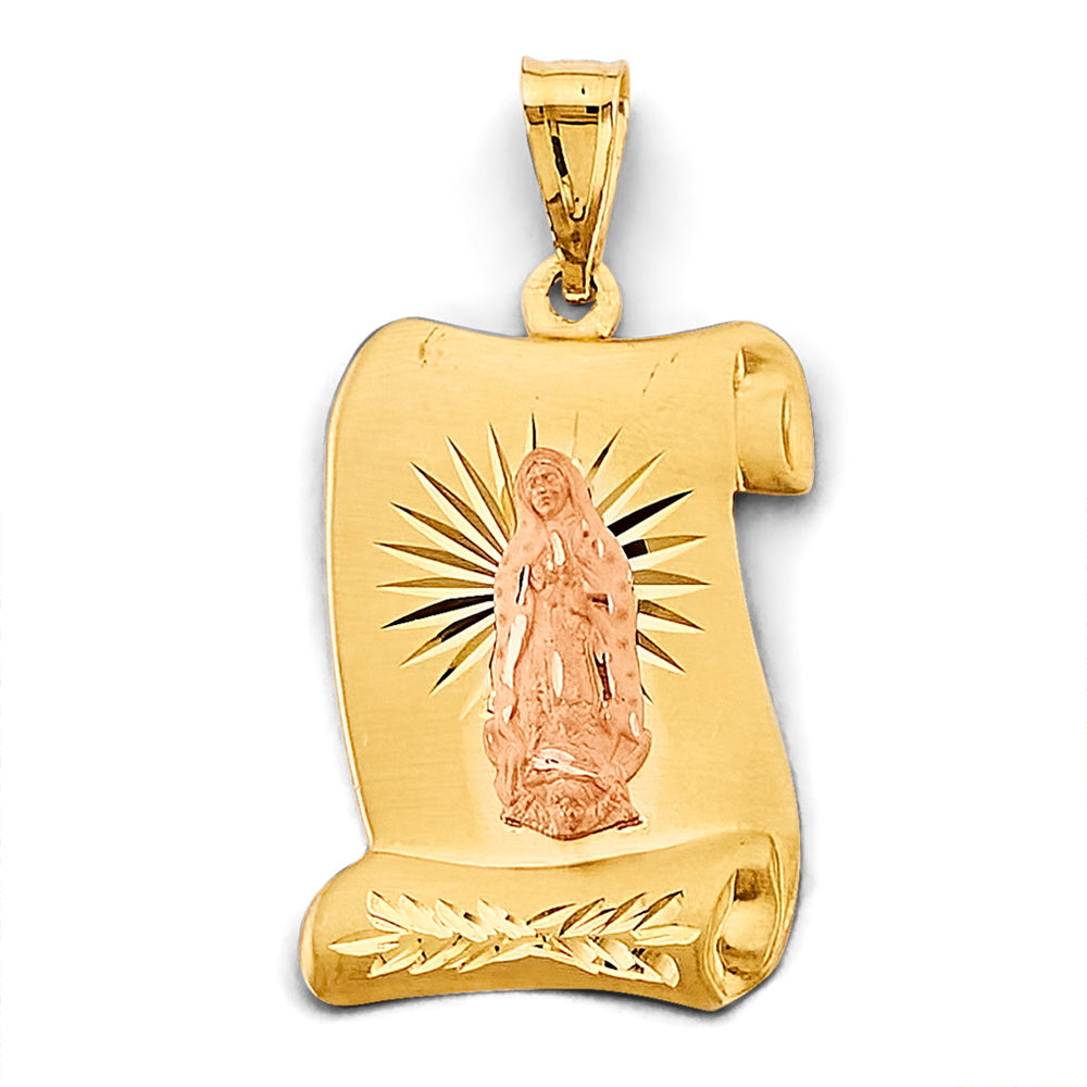 14K Two Tone Gold Stamp Guadalupe Pendant