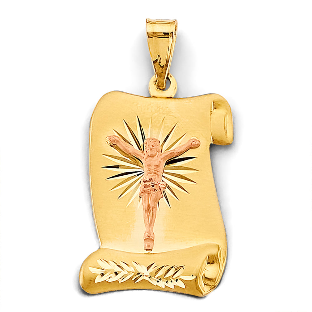 14K Two Tone Gold Stamp Jesus Christ Pendant