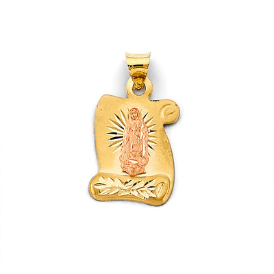 14K Two Tone Gold 15mm Stamp Guadalupe Pendant