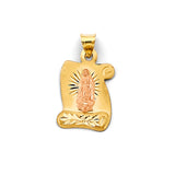 14K Two Tone Gold 15mm Stamp Guadalupe Pendant