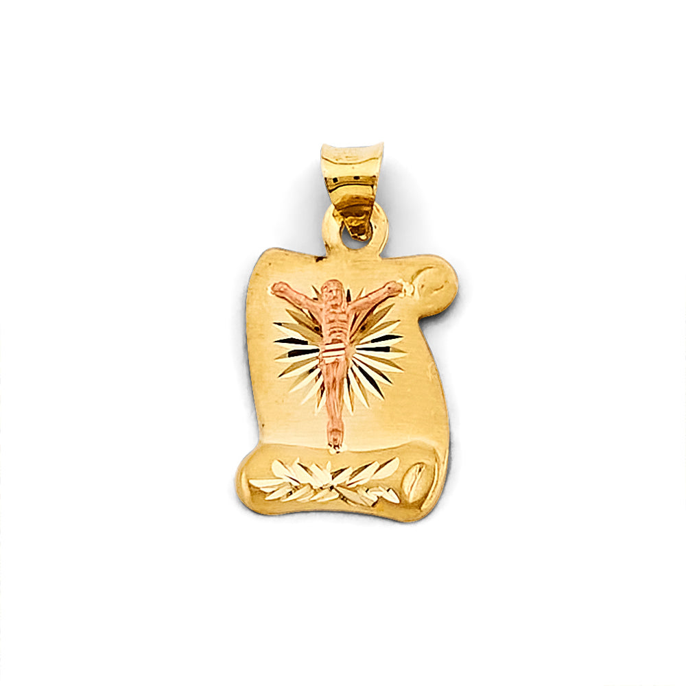 14K Two Tone Gold 15mm Stamp Jesus Christ Pendant