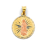 14K Two Tone Gold Round Stamp Guadalupe Pendant