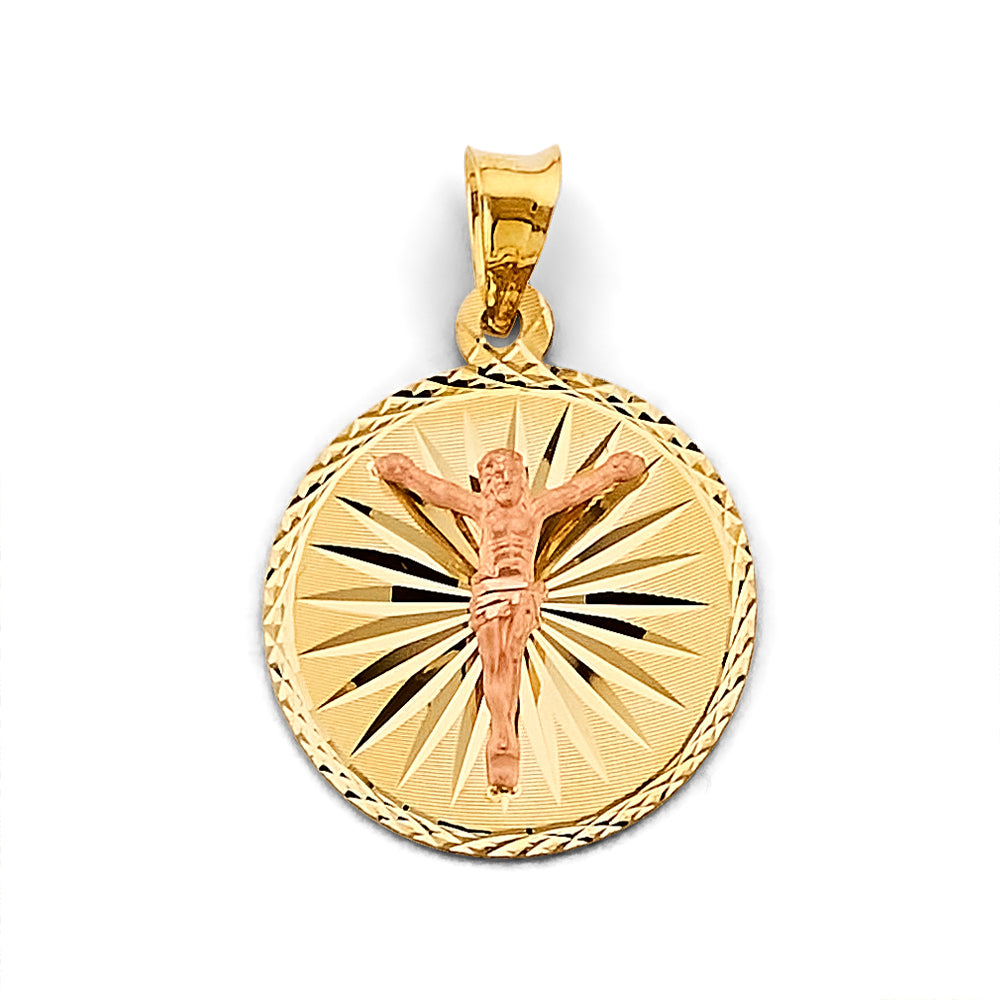 14K Two Tone Gold 20mm Stamp Jesus Christ Pendant