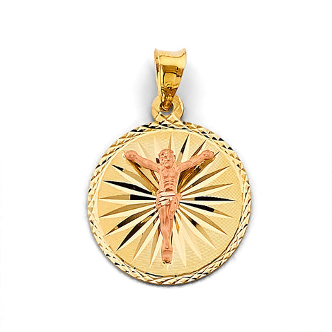 14K Two Tone Gold 20mm Stamp Jesus Christ Pendant