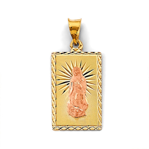 14K Two Tone Gold Rectangle Stamp Guadalupe Pendant