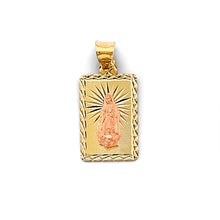 Load image into Gallery viewer, 14K Two Tone Gold 10mm Rectangle Stamp Guadalupe Pendant