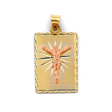 Load image into Gallery viewer, 14K Two Tone Gold Rectangle 15mm Stamp Jesus Christ Pendant