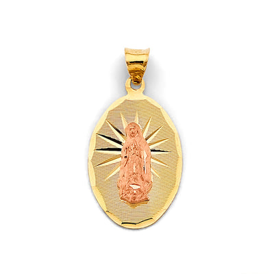 14K Two Tone Gold Oval Stamp Guadalupe Pendant