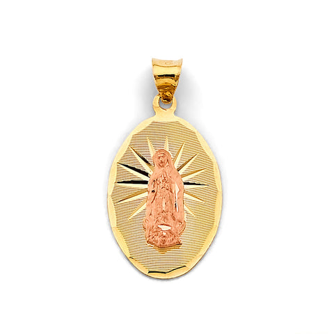 14K Two Tone Gold Oval Stamp Guadalupe Pendant