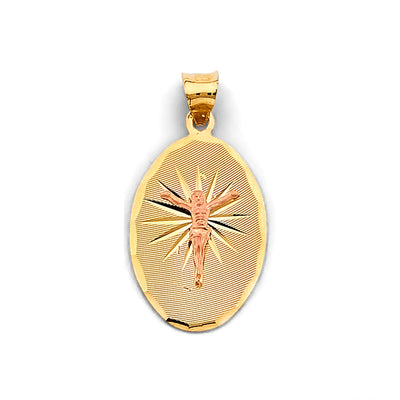 14K Two Tone Gold Oval Stamp Jesus Christ Pendant
