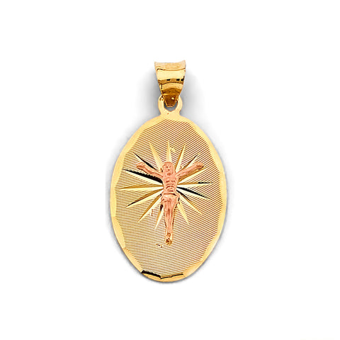 14K Two Tone Gold Oval Stamp Jesus Christ Pendant