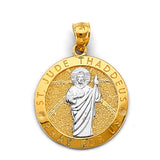 14K Two Tone Gold Round St. Jude Thaddeus Pendant