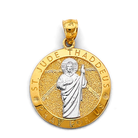 14K Two Tone Gold Round St. Jude Thaddeus Pendant