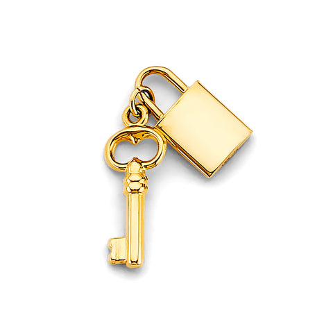 14K Yellow Gold Lock And Key Pendant