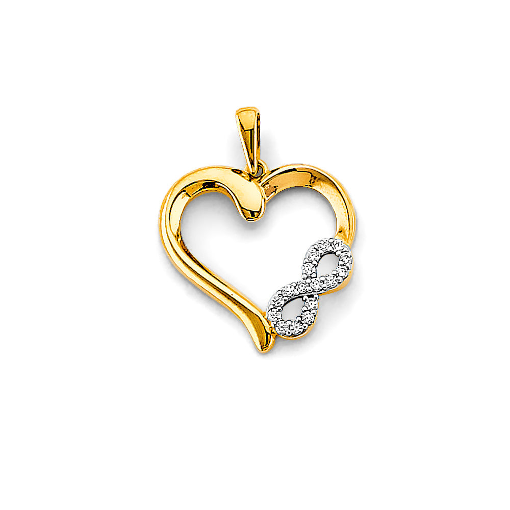 14K Two Tone Gold CZ Heart Infinity Pendant