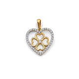 14K Two Tone Gold CZ Heart Flower Pendant