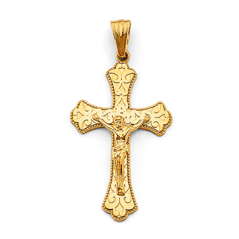 14K Yellow Gold Fancy 22mm Crucifix Cross Pendant