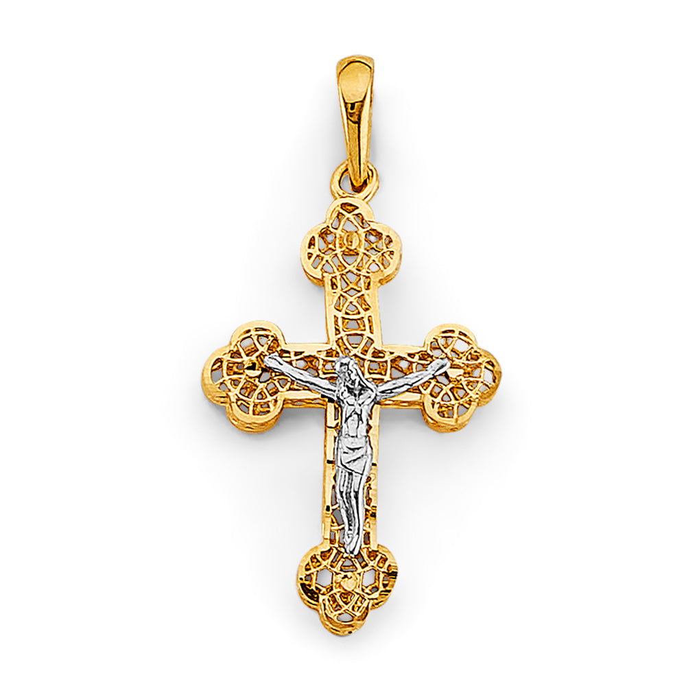 14K Two Tone Gold 18mm Nest Crucifix Cross Pendant