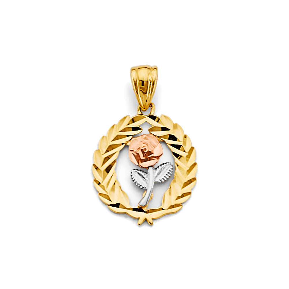 14K Tri Color Gold Flower Pendant