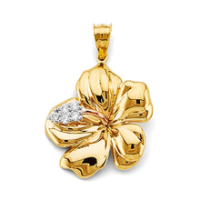 Load image into Gallery viewer, 14K Tri Color Gold CZ Hibiscus Flower Pendant