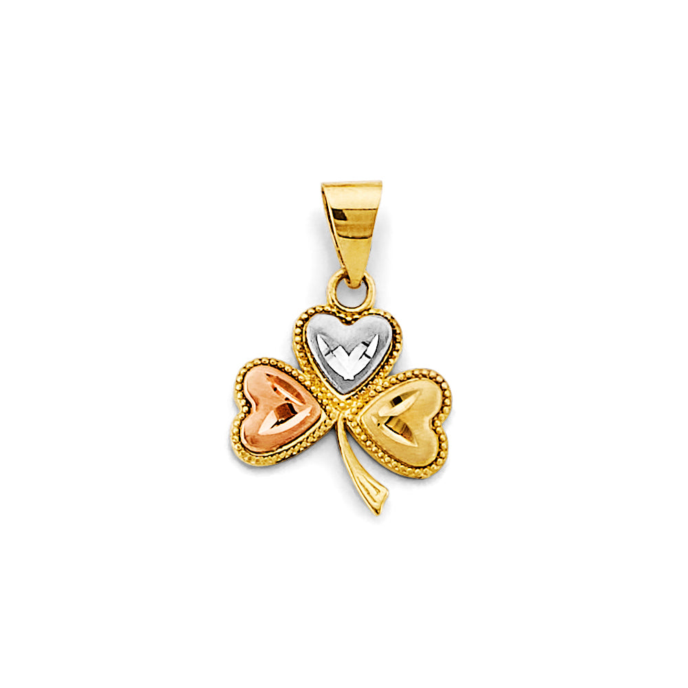 14K Tri Color Gold Heart Clover Pendant