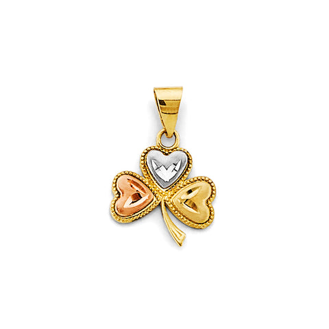 14K Tri Color Gold Heart Clover Pendant