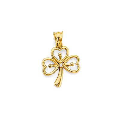 14K Yellow Gold CZ Clover Pendant