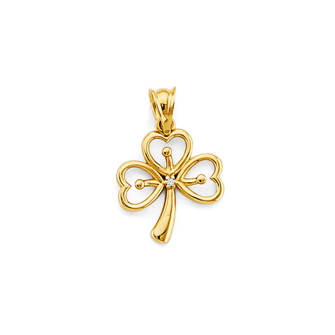 14K Yellow Gold CZ Clover Pendant