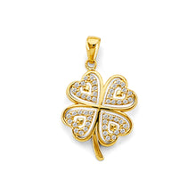 Load image into Gallery viewer, 14K Yellow Gold CZ Heart Clover Pendant