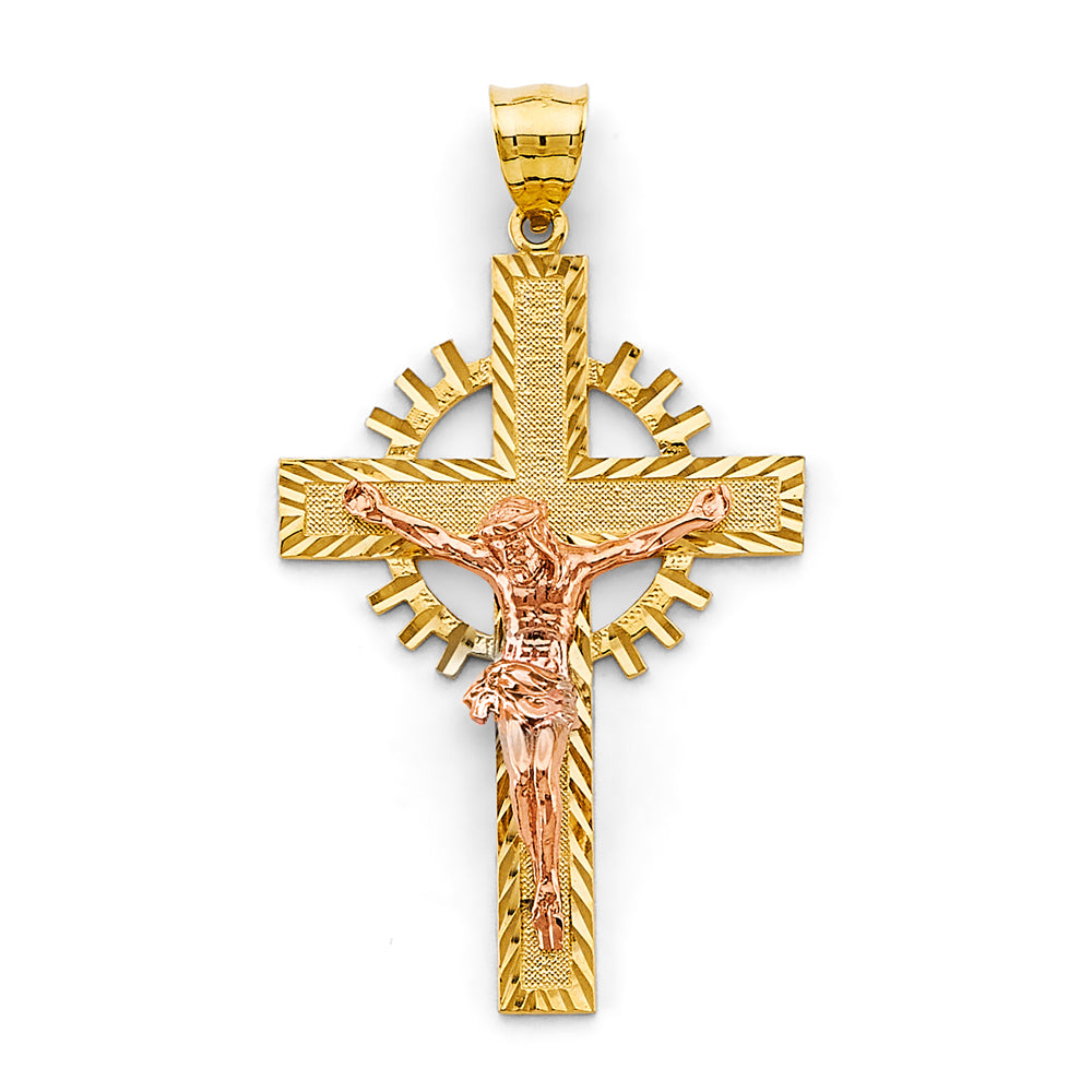 14K Tri Color Gold Crucifix Cross Pendant